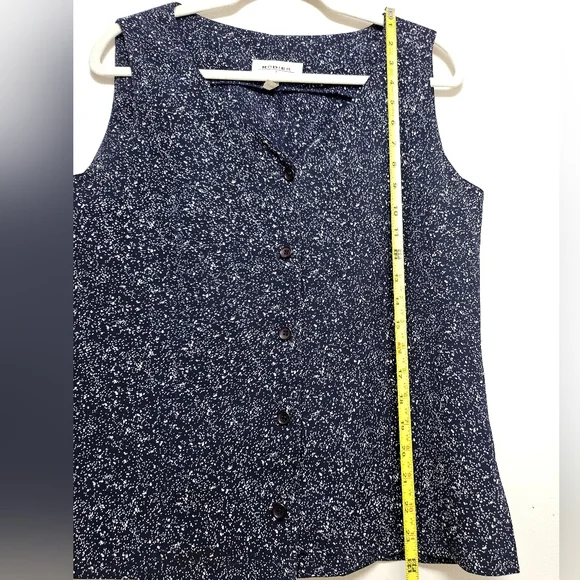 Rodier Blouse Button Up Navy Blue V-Neck Side Slits Sz L France - Picture 9 of 10